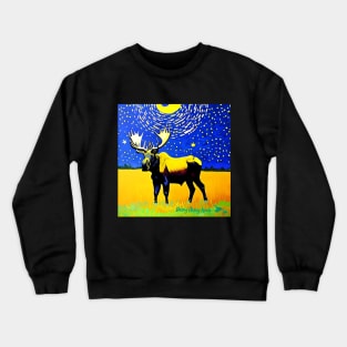 Moose T-Shirt Van Gogh Style Starry Night Crewneck Sweatshirt